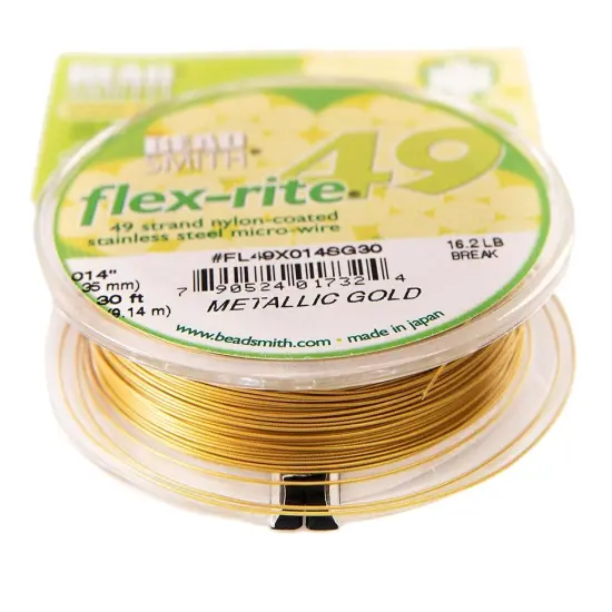 The Beadsmith Flex-Rite Beading Wire - Stainless Steel Micro Flexible Wire, 49 Strand, Gold, .014" Diameter, 30-Foot Spool, Nylon Coated {2}