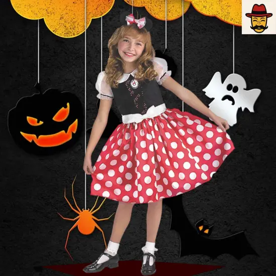 Girls Minnie Mouse Costume Red Polka Dot Dress with Headband Halloween Party {4}