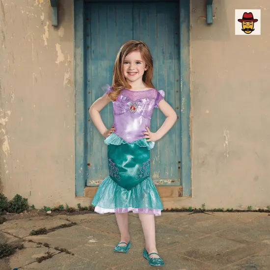 Kids Classic Little Mermaid Ariel Costume, Satiny Dress Shimmer Ruffles Character Cameo {4}