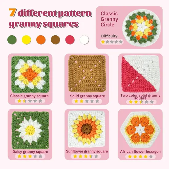 Granny Squares Beginners Starter Crochet Kit for Women Knitting Kits Learn to Crochet Set {2}