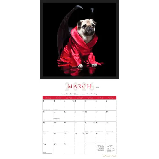 Fantasy Pugs OFFICIAL | 2026 12 x 24 Inch (Hanging) Monthly Square Wall Calendar | Foil Stamped Cover | Plastic-Free {3}