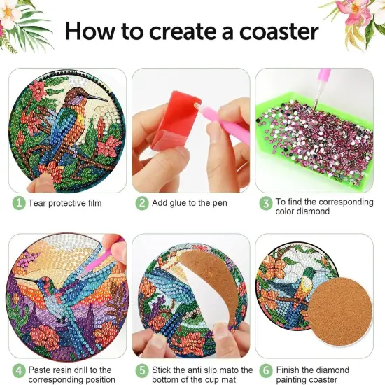 Painting Coasters Kit for Adults Beginners Bird Diamond Art Coasters Crafts Supplies {5}