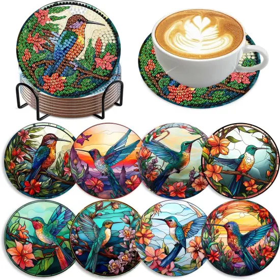 Painting Coasters Kit for Adults Beginners Bird Diamond Art Coasters Crafts Supplies {1}