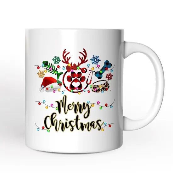 Pet Themed Buffalo Plaid Veterinarian Christmas Mug, Animal Owner Gift {1}