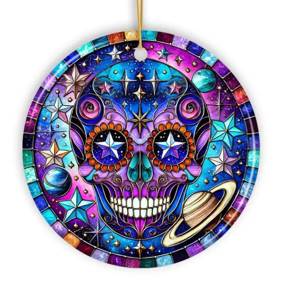 Cosmic Celestial Sugar Skull Ornament, Stellar Christmas Gift and Decor {7}