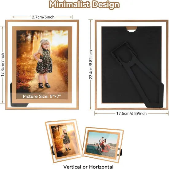 5"&times;7" Gold Glass Picture Frame, Crystal, Glass, 2 Pack {2}