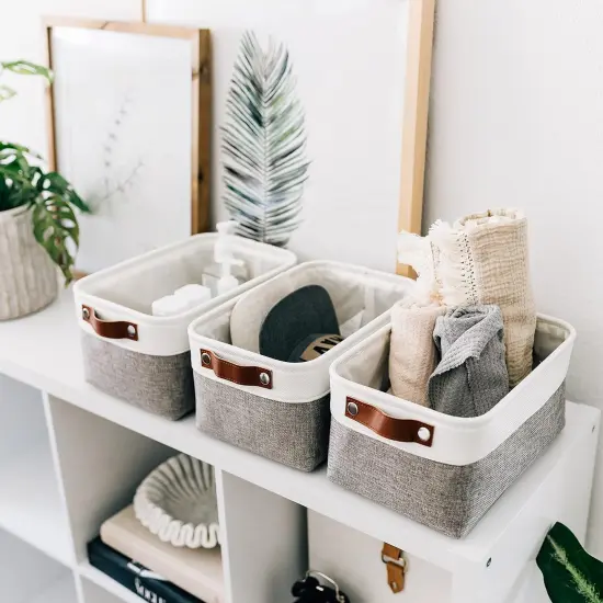 Small Fabric Storage Bins for Shelves 3 Pack, 12x8in Closet Storage Bins for Shelves {4}