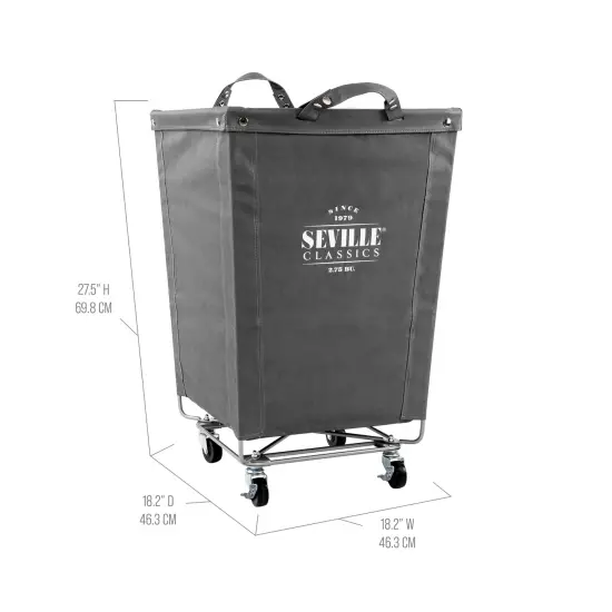 Seville Classics Heavy-Duty Rolling Laundry Hamper, 18.25" W x 18.25" D x 27.5" H Grey {4}