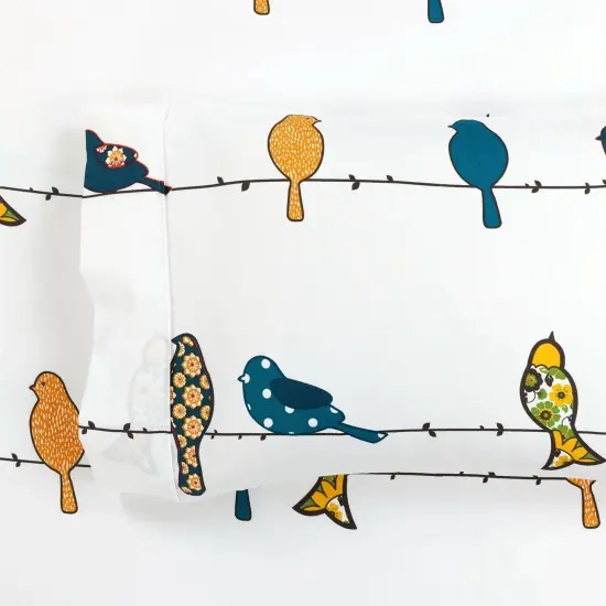 Birds on Wire Print 6 Piece Bedding Sheet Set Soft Polyester Flat and Fitted Sheets, Pillowcases {2}