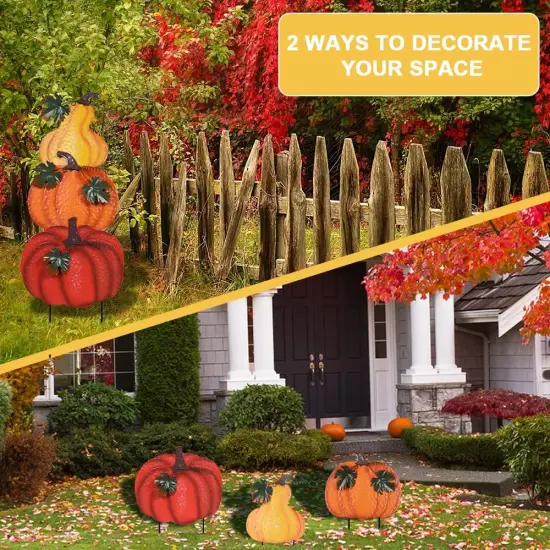 Outdoor Fall Decorations for Home, 34" Decorative Garden Stakes with 3 Stacked Pumpkins for Fall Decor, Metal Yard Signs for Garden Home Lawn Patio Thanksgiving Decorations {4}