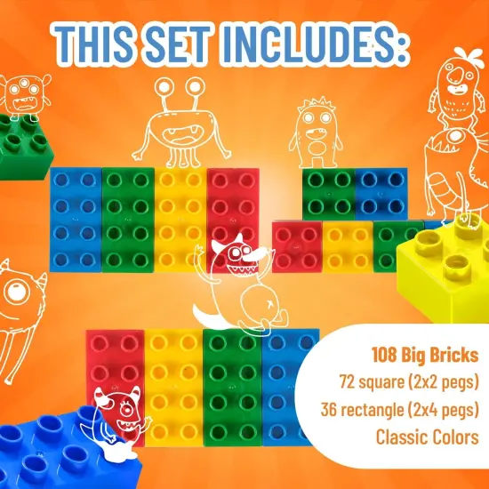 Best Blocks Big Blocks Set, Large Building Blocks for Ages 3 and Up, 100% Compatible with All Major Brands, Classic Colors, 108 Pieces Multicolor {3}
