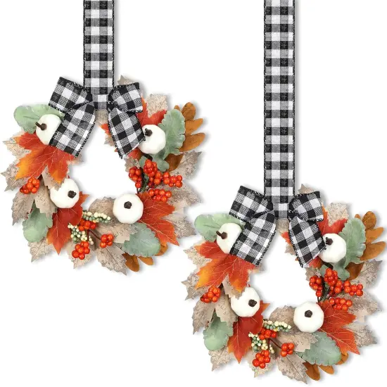 2 Pieces 9" Mini Fall Wreaths for Front Door - Fall Pumpkin Style {1}