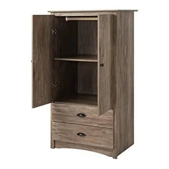 Rustic Grey Oak 2-Drawer Armoire Wardrobe Cabinet with Adjustable Shelves and Hanging Storage {2}