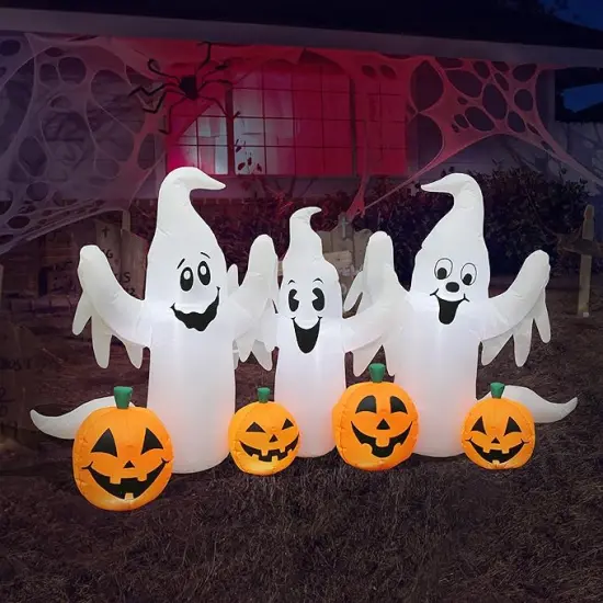 Halloween Inflatable Three Ghosts with Pumpkins Patch Outdoor Indoor Holiday Decorations {1}