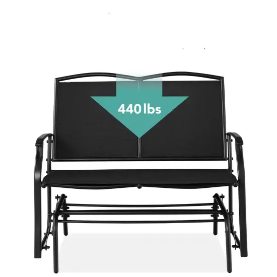 2 Seat Mesh Patio Loveseat Swing Glider Rocker with Armrests Black {4}