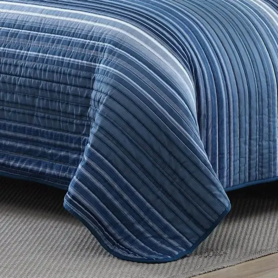 Coastal Blue Stripe Reversible Cotton Quilt Set {6}