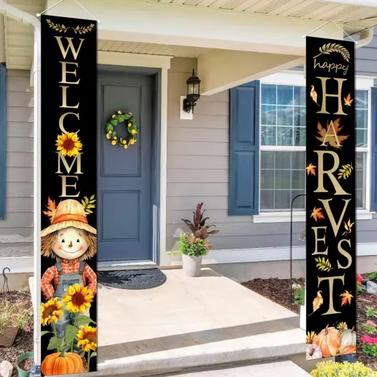Fall Harvest Hanging Porch Banner - Black {1}