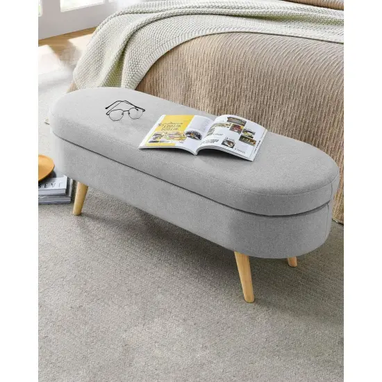 Linen Upholstered Modern Storage Bench with Wood Legs and Flip-Top Grey {5}