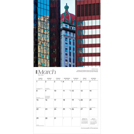 Commonwealth of Pennsylvania | Pennsylvania Places | 2026 12 x 24 Inch (Hanging) Monthly Square Wall Calendar | Plastic-Free {3}