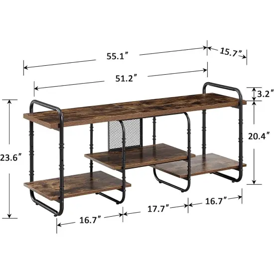 Wood Metal TV Stand with Open Shelves for TVs up to 60 Inches Brown {5}