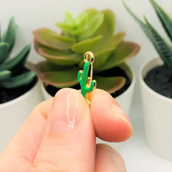 Green and Gold Saguaro Cactus Charms, 20x9mm {5}