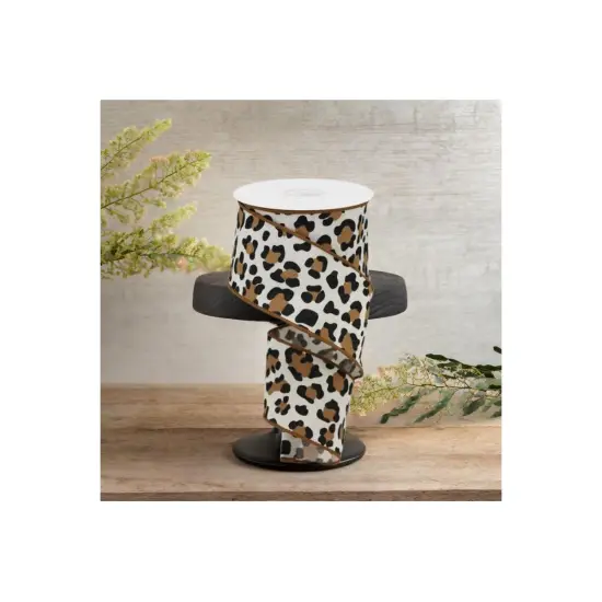 2.5" Fuzzy Leopard Print Ribbon: Natural (10 Yards) {3}