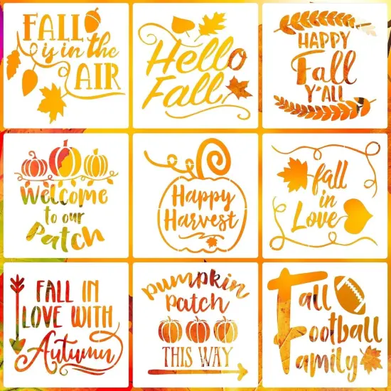 9-Piece Fall Stencils - Reusable Plastic Autumn Stencils for Farmhouse Decor, 7.9 Inches {1}