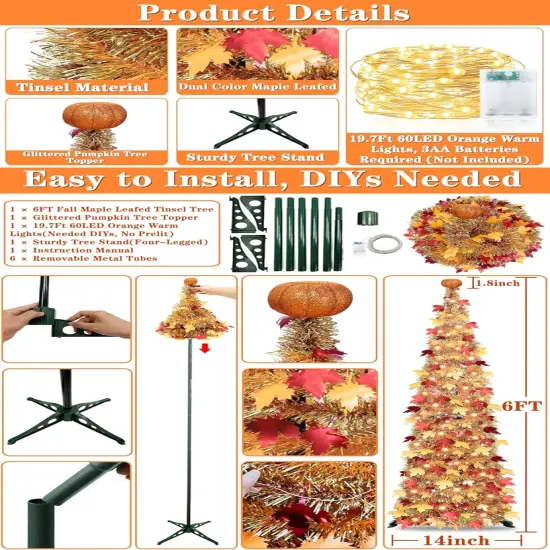 6 FT Lighted Fall Tree Fall Decor {3}