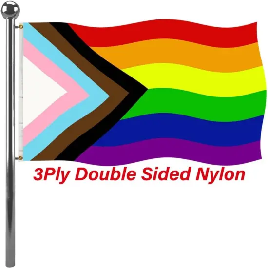 Inclusive Progress Pride Rainbow Flags 3x5 Outdoor- Heavy Duty Nylon LGBTQ Rainbow Flag Banner with 2 Grommets {1}