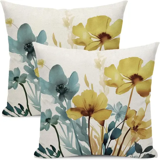 Modern Summer Flower Decoration Pillow Covers Farmhouse Decorative Linen Cushion Cover For Sofa Couch {1}