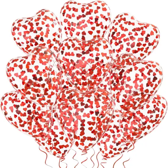 Red Heart Confetti Balloons 30 Pcs, 12 Inch Clear Heart Latex Balloon with Heart Confetti Inside for Wedding Anniversary Birthday Party Valentine Baby Shower Bridal Shower Decorations Supplies {1}