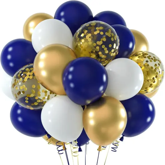Navy Blue and Gold Confetti Balloons 60pcs 12inch Party Balloons Kit for Birthday Party Wedding Graduation Holiday Celebrating Balloon Decoration {1}
