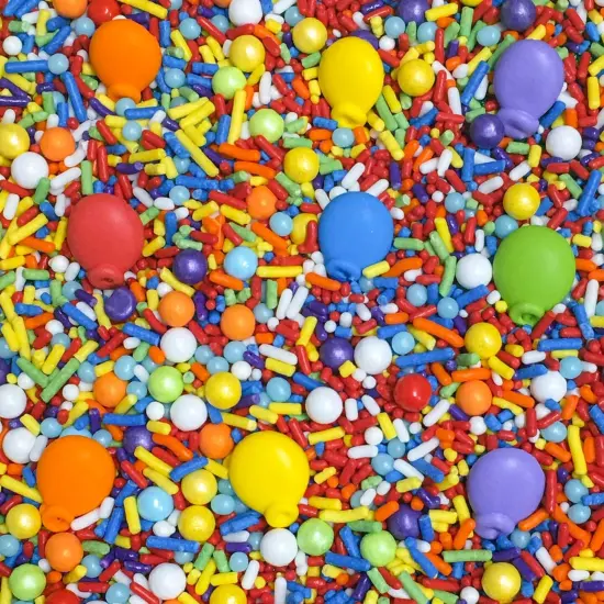 Edible Balloons Up Up and Away Cake Decoration Confetti Sprinkles Cake Cookie Cupcake IceCream Donut Jimmies Quins - 4oz {1}