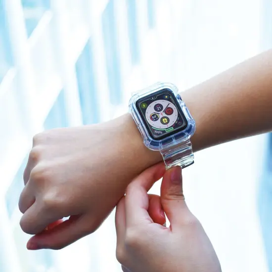 For Apple Watch 44/42mm Band, Series 6 5 4 3 2 1 SE Strap Bumper Accessory for Women Men, Clear {2}