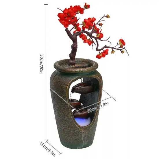 Flower Vase Waterfall Table Top LED Light Indoor Water Fountain FengShui Decor {4}