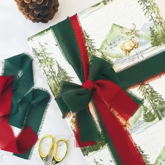 Wrapables Fringe Chiffon Ribbons, 1.5 Inch x 7 Yd Frayed Edges Chiffon Ribbons for Wedding Invitations, Bridal Bouquet, Gift Wrapping, DIY Arts & Crafts (Set of 3), Dusty Rose {5}