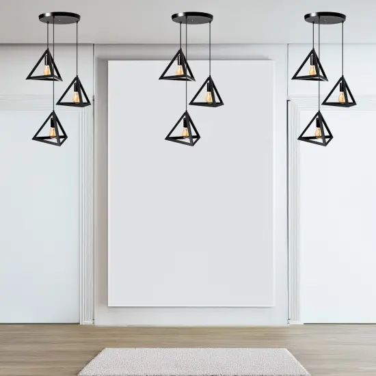 Set of 3 Quickway Imports Modern Black Chandelier - 3-Bulb Triangle-Shaped Ceiling Hanging Light Fixture for Living Room, Bedroom, and Dining Room D&eacute;cor {2}