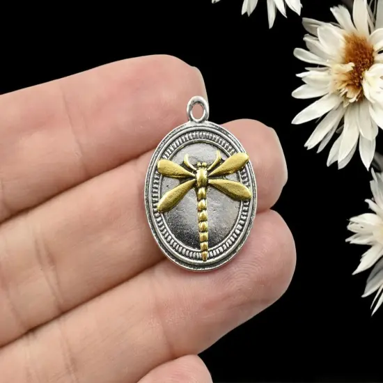 *10* 25x22mm Antique Gold/Silver Dragonfly Coin Charms {3}