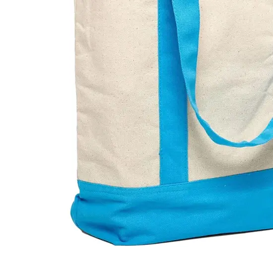 Chic Canvas Tote Bag with Two-Tone Accent 14 5/16" x 4 1/4" x 12 1/2" Sky Blue / Natural {6}