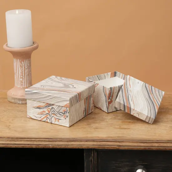 Handmade Paper Square Gift Box - Set of 2, 5 X 5 X 3 Inch {1}