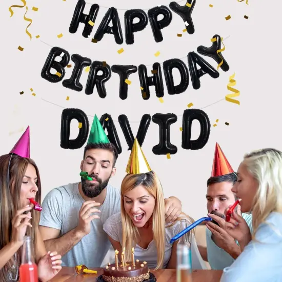 2 Sets A-Z Foil Letters Balloons & Black Happy Birthday Balloons {4}
