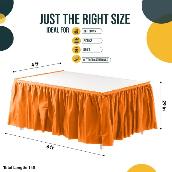 Ruffle Disposable Table Skirt 14 Ft Long Pleated Table Skirts with Adhesive Strip &ndash; Fits 6ft+ Rectangle or Round Tables &ndash; Ideal for Birthday Parties, Gender Reveal, Baby Showers & Event Decorations 6 pack by Exquisite Orange {4}
