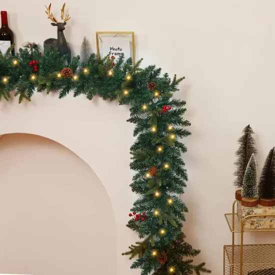 9 FT Christmas Garland with Lights,Battery Operated Lighted Garland,50 Warm White LED Lights {4}