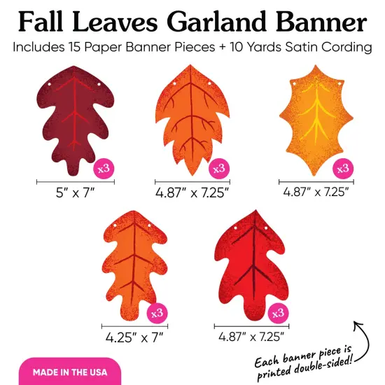 Big Dot of Happiness Fall Leaves Garland Banner, Thanksgiving Decor, Harvest Party Decorations Backdrop, 30 Feet of Cord, 15 Paper Autumn Leaf Shapes {5}