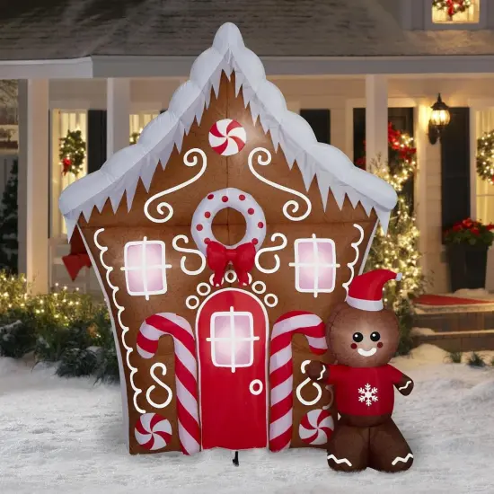 8.5' Gemmy Airblown Inflatable Christmas Gingerbread House w/ Gingerbread Man Yard Decoration 883596 {2}