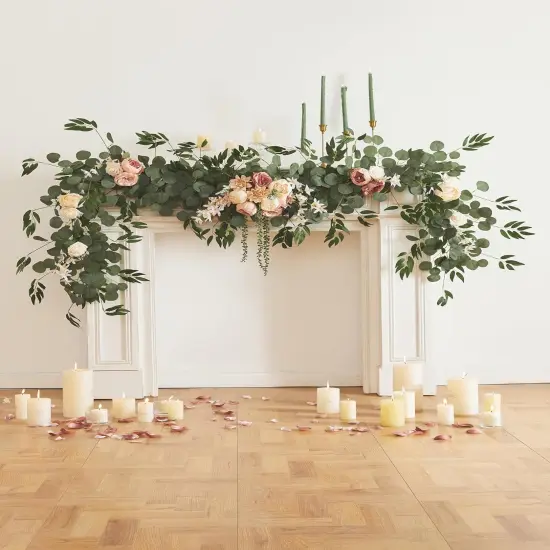 8FT Eucalyptus and Willow Leaf Garland with Artificial Flowers Fake Flower Peony Rose Vine Greenery Decorative Wall Hanging Plant for Spring Wedding Arch Door Arrangement Party Decor {4}