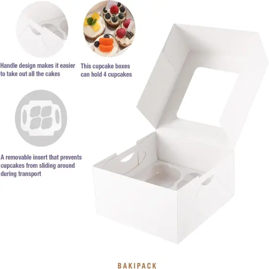 25 White Cupcake Boxes, 4 Count Cupcake Containers with Window and Inserts, 6.3&times;6.3&times;3 Inches Cupcake Holders for Cupcakes, Muffins, Cookies, Desserts, Pastries {2}