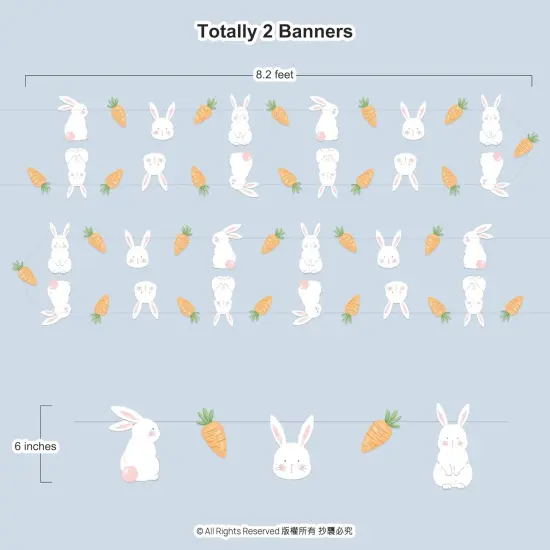 Easter Decorations Garland Cute Bunny Carrot Banner Hanging Rabbit Streamer for Kids Parties Birthday Baby Shower Classroom Home Office Decor Spring Tea Party Supplies Set of 2 {3}