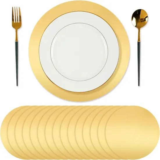 50 Pcs Round Paper Placemats Decorative Disposable Place Mats Table Mats for Dining Wedding Table Decoration Home Banquet New Years Festive Party Birthday Holiday (Gold) {1}