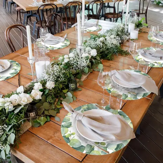 50 Pcs Disposable Eucalyptus Leaf Paper Placemats Round 12 Inch Sage Green Eucalyptus Placemat Table Place Mat for Table Setting Banquet Wedding Dinner Party Supplies {3}